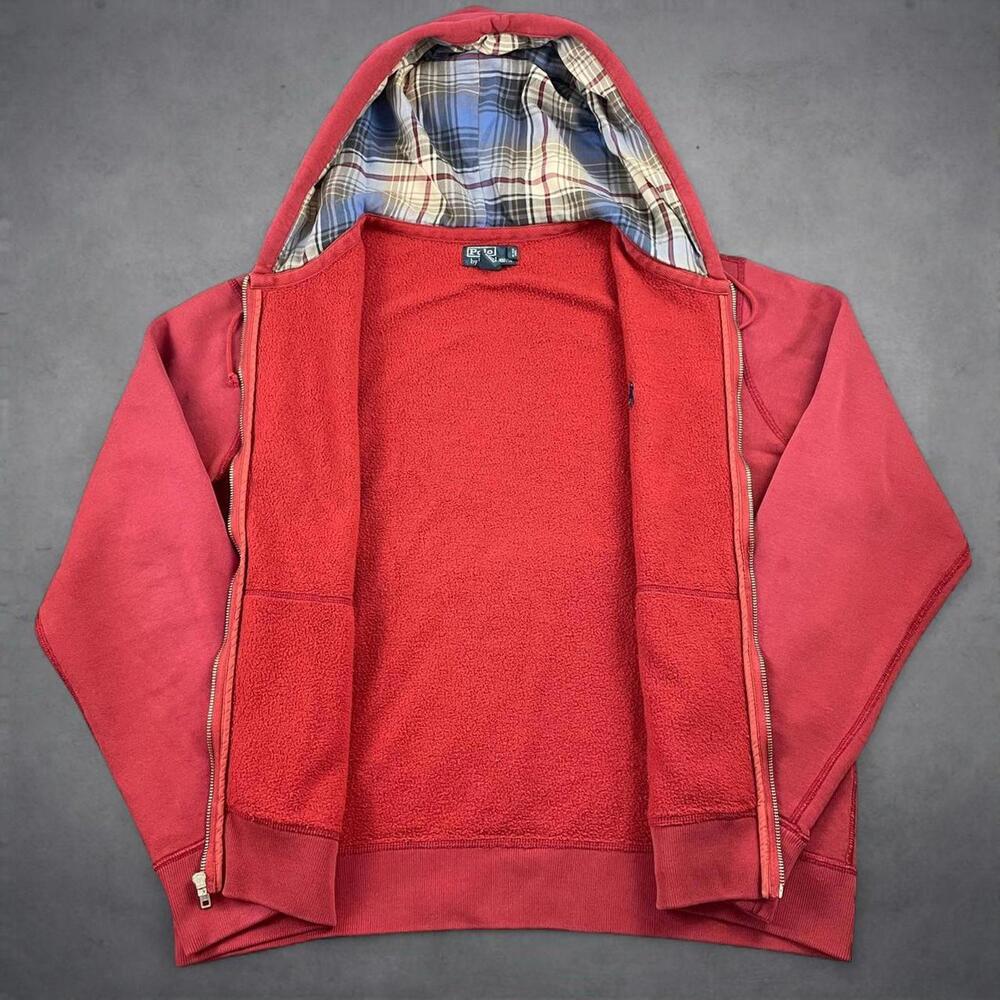 Polo Ralph Lauren Full Zip Hoodie Extra Large Red plaid lined hood vintage 90s - Picture 5 of 8